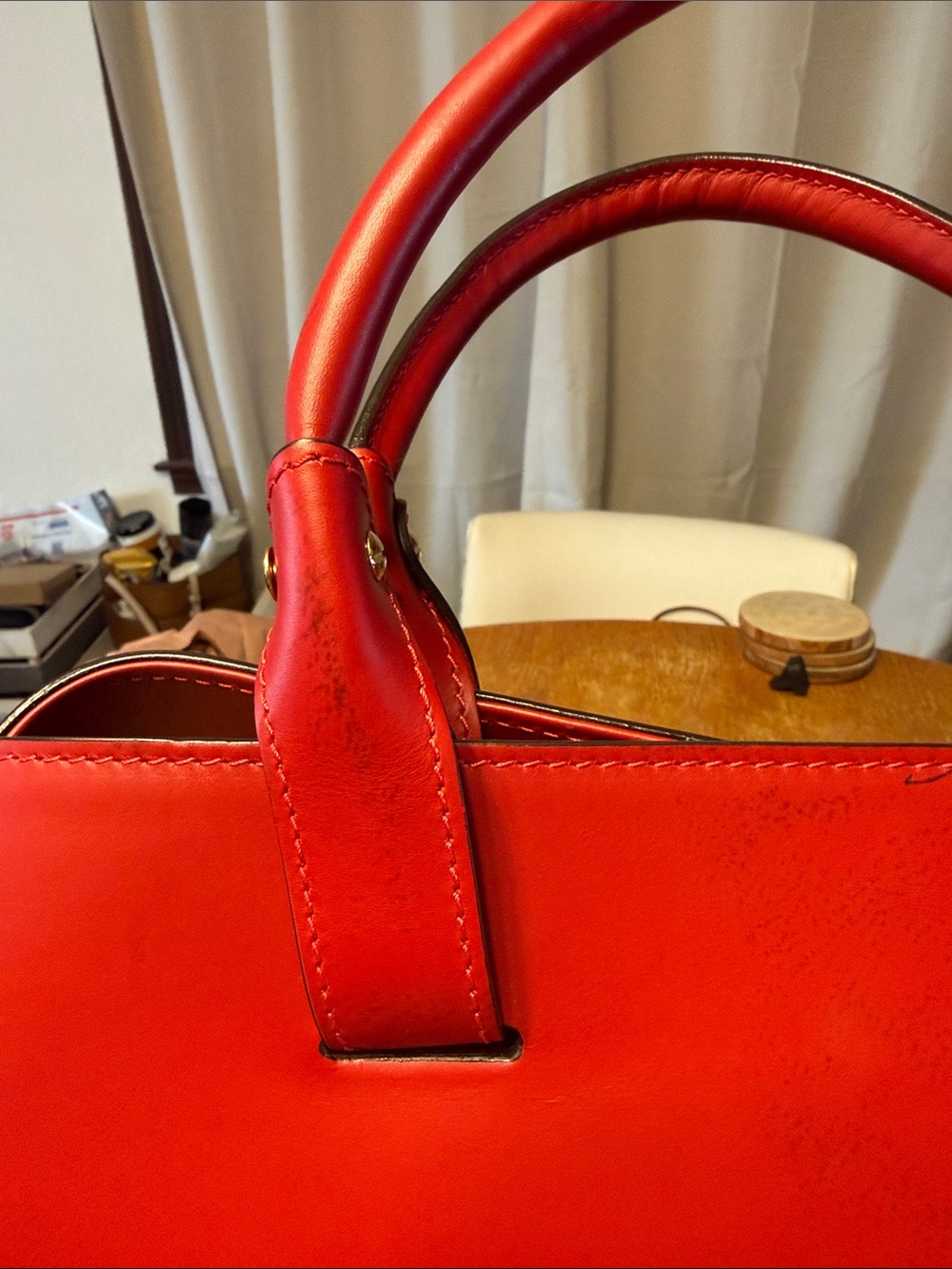 Vittoria Napoli Structured Red Leather Satchel with Tassel Accent and crossbody - Picture 6 of 10